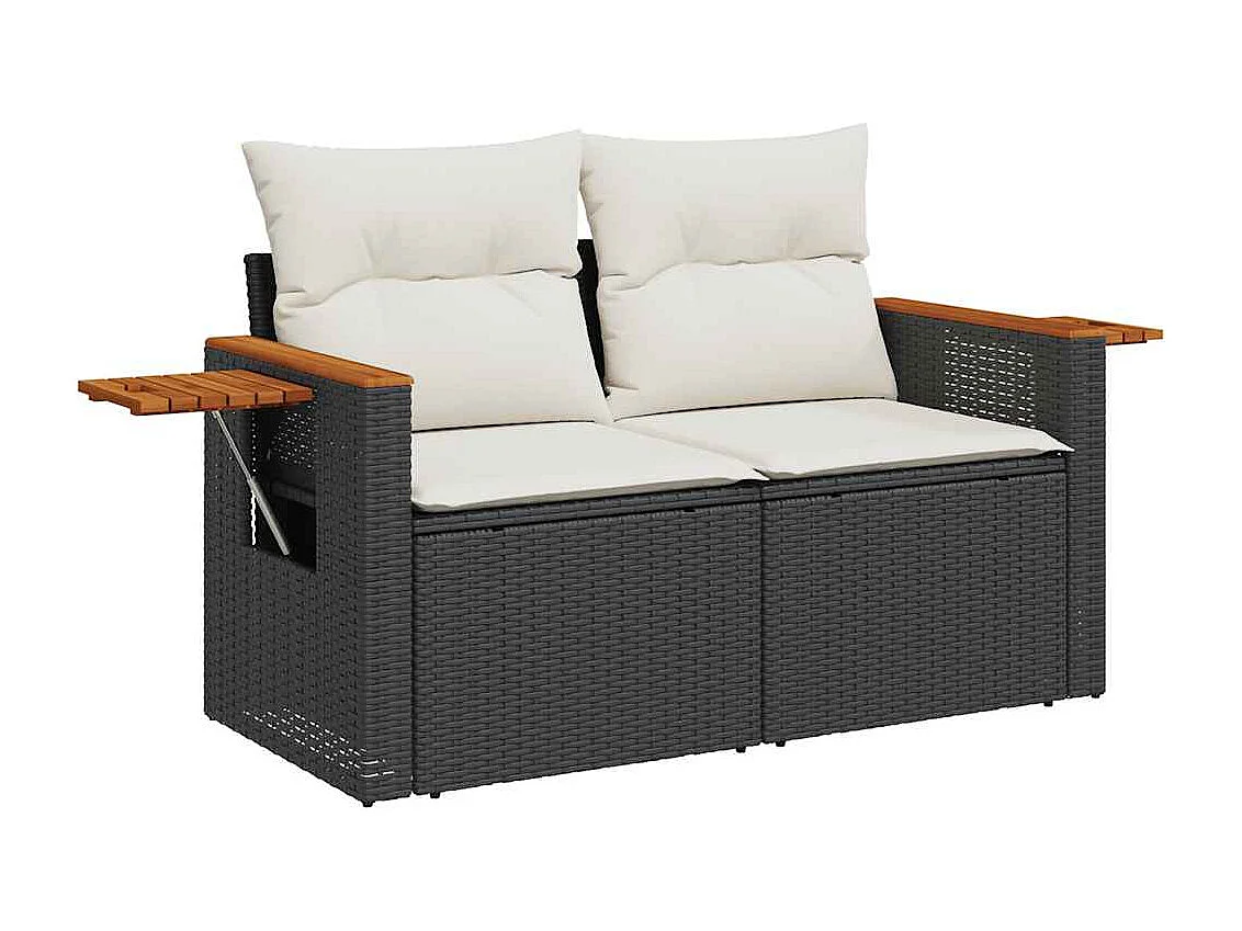 Set Divani da Giardino con Cuscini 7pz Nero Polyrattan Acacia