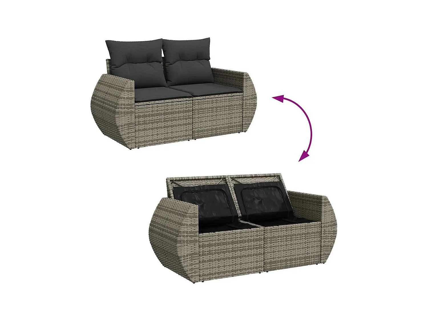 Salon de jardin 5 pcs avec coussins gris résine tressée