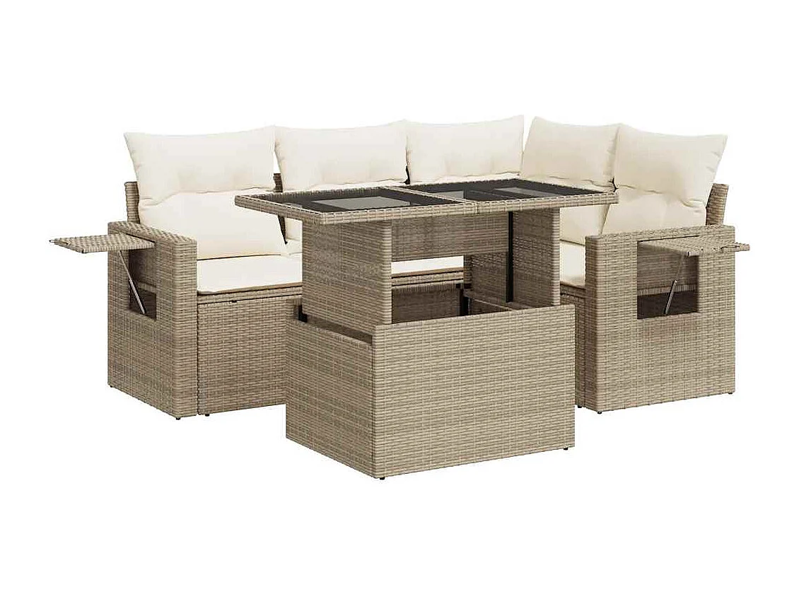 Salon de jardin avec coussins 5 pcs beige résine tressée
