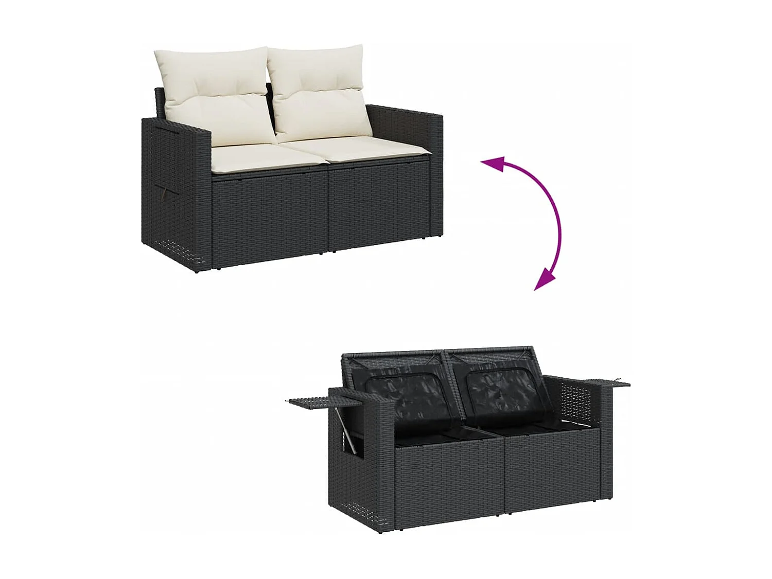 Salon de jardin 5 pcs avec coussins noir résine tressée