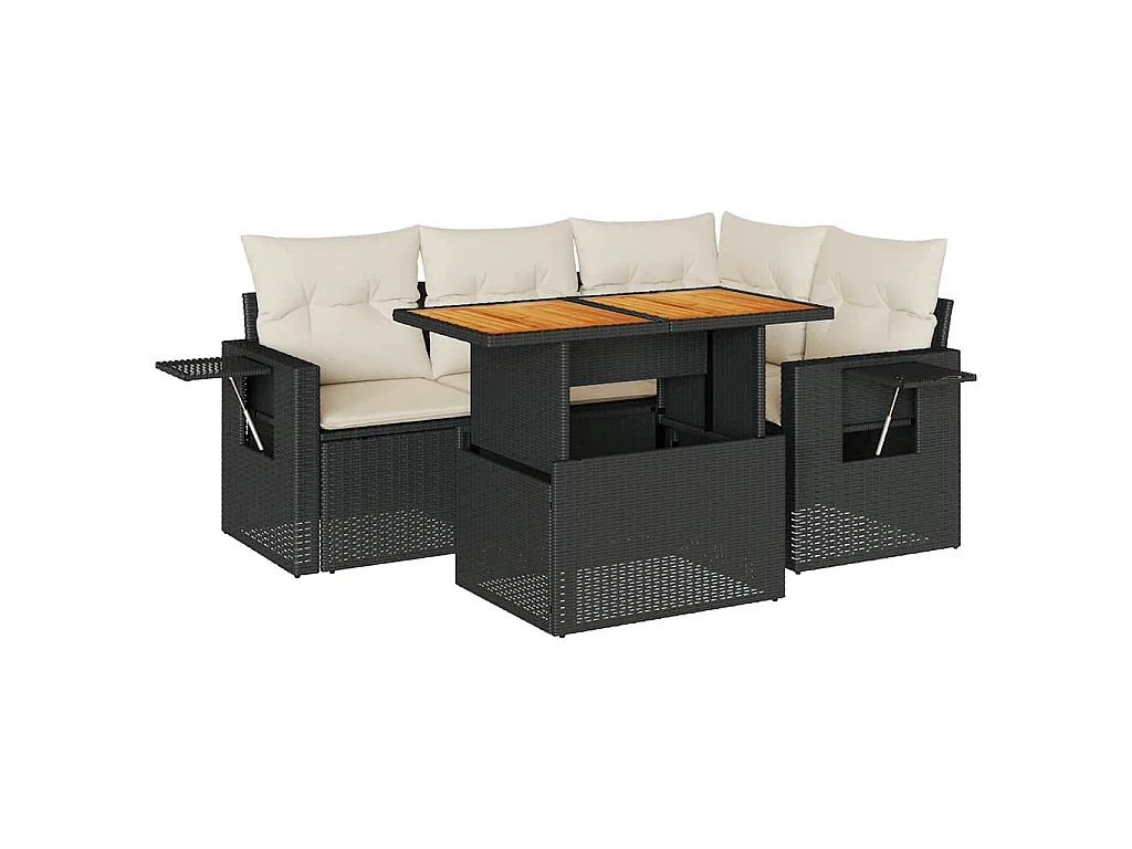 Set Divani da Giardino 5 pz con Cuscini in Polyrattan Nero