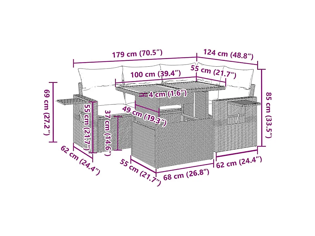 Set Divani da Giardino 5 pz con Cuscini in Polyrattan Nero
