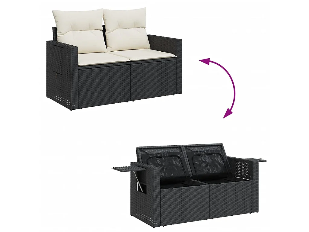 Set Divani da Giardino 5 pz con Cuscini in Polyrattan Nero