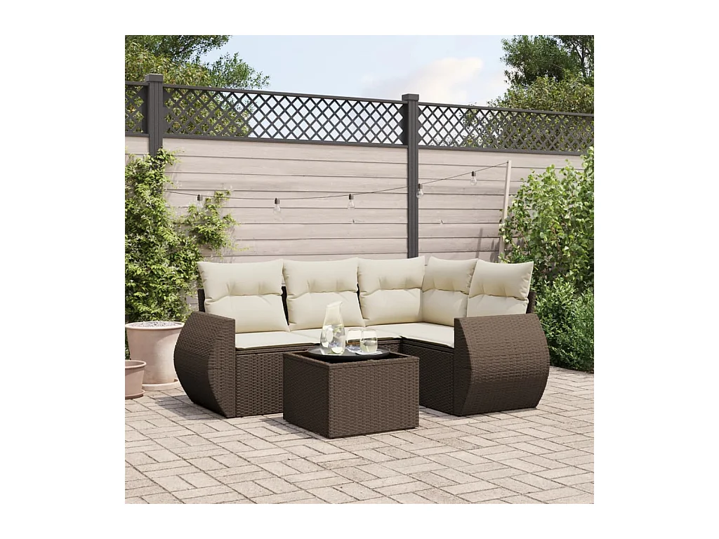Set comedor de jardín 5 piezas y cojines ratán sintético marrón