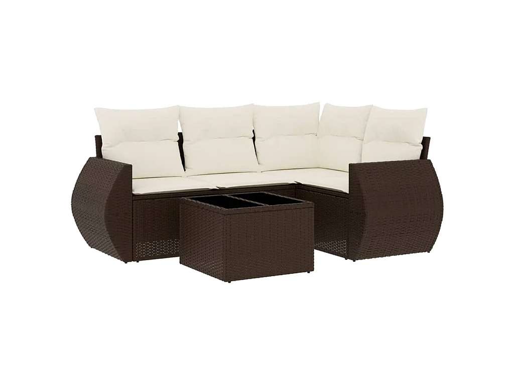 5-delige Loungeset met kussens poly rattan bruin