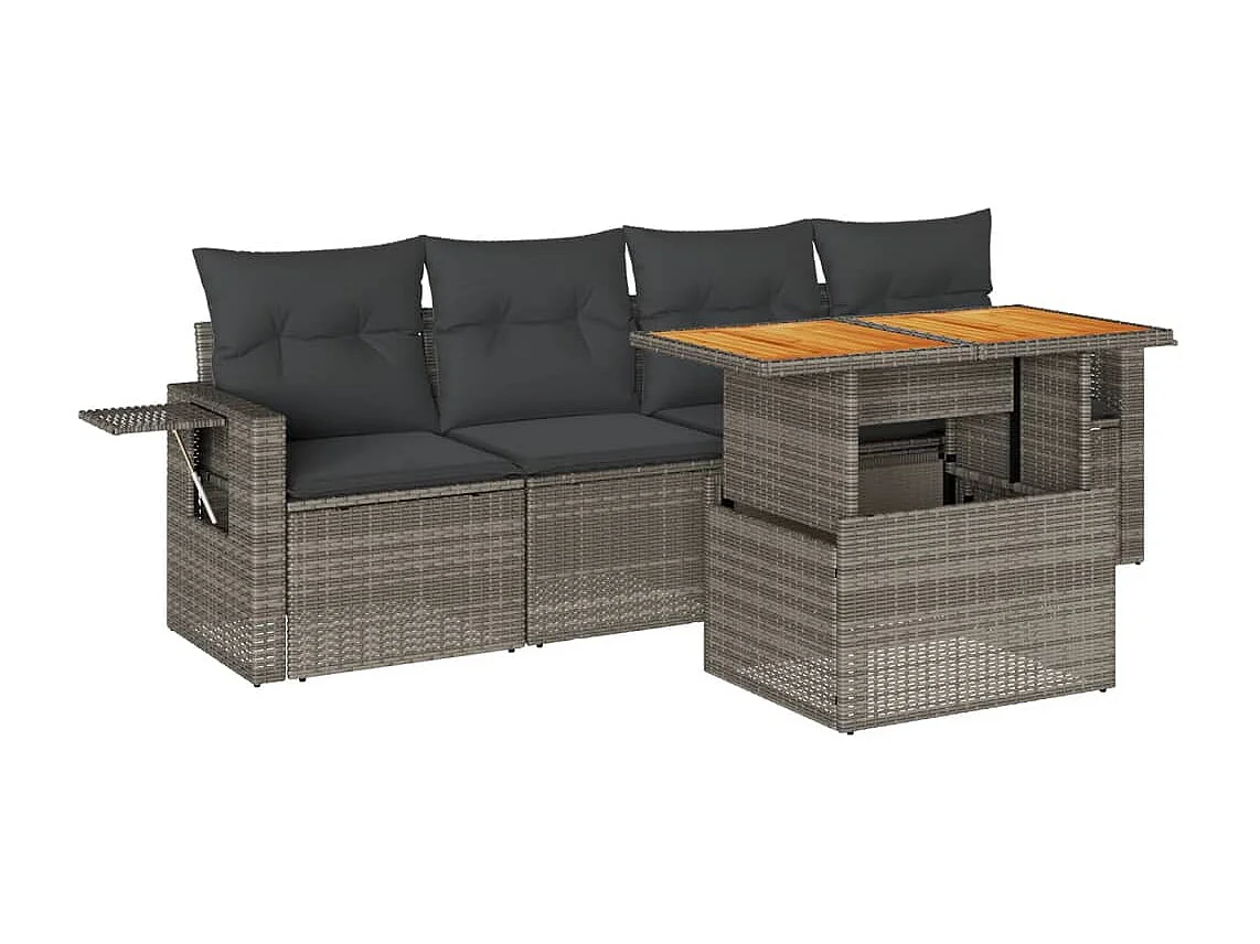 5-tlg. Garten-Sofagarnitur mit Kissen Grau Poly Rattan