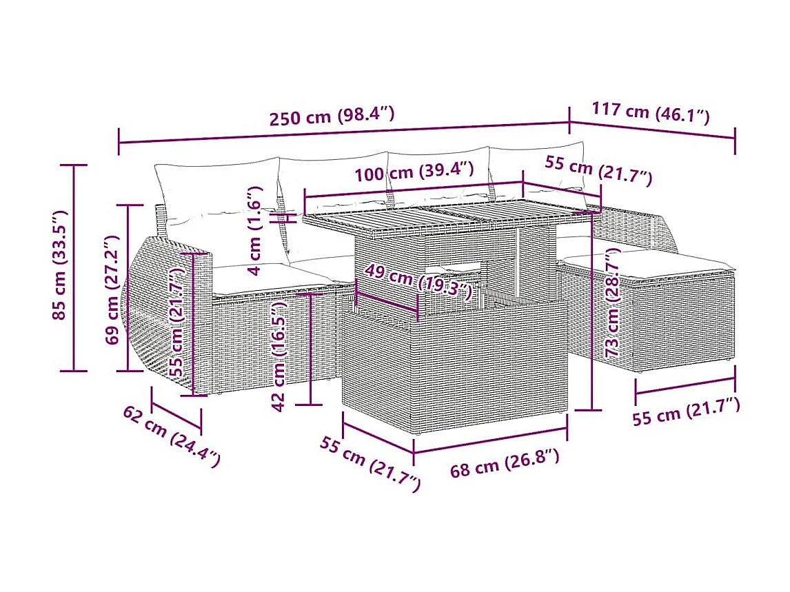 Set Divano da Giardino 6 pz con Cuscini Beige in Polyrattan