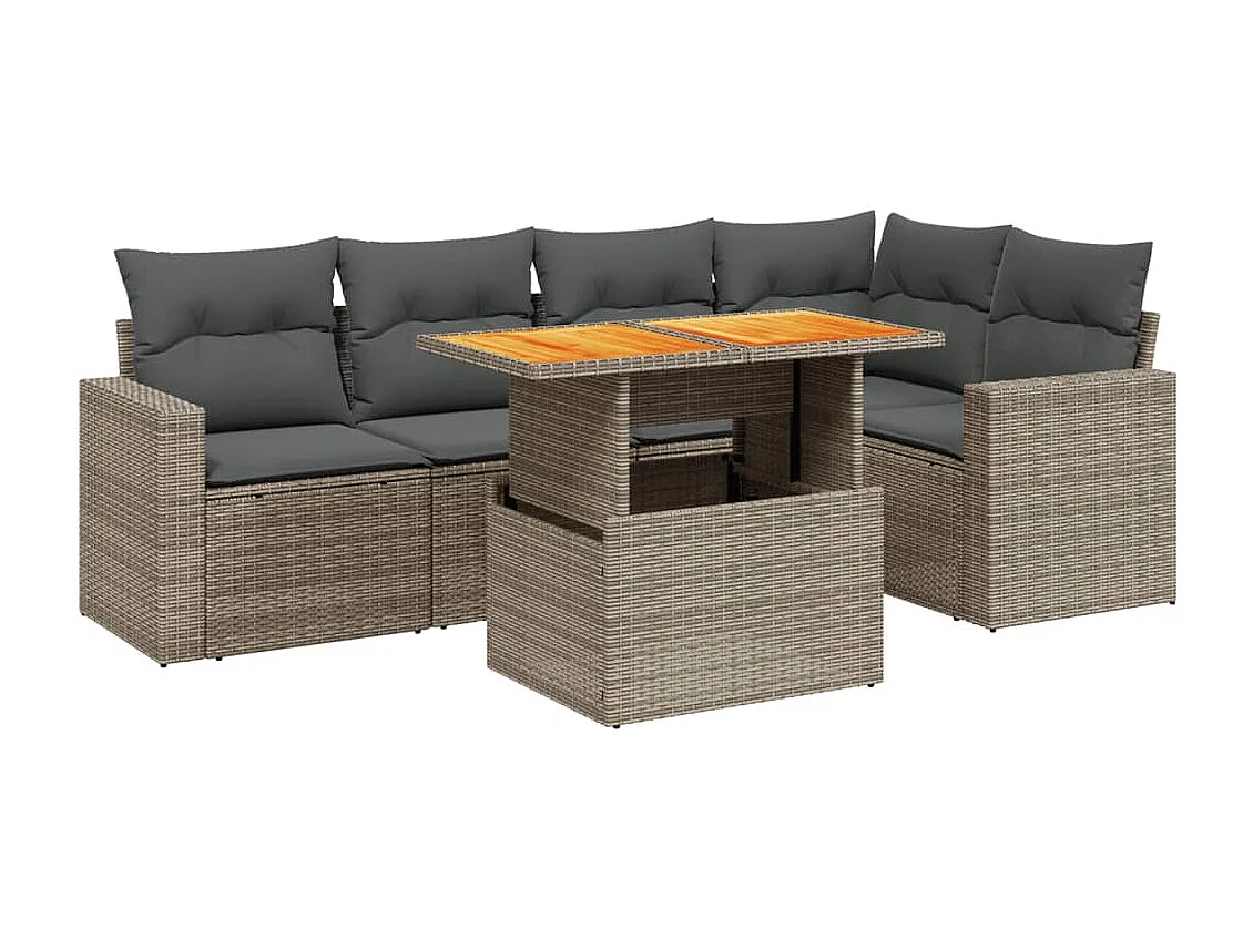 6-tlg. Garten-Sofagarnitur mit Kissen Grau Poly Rattan