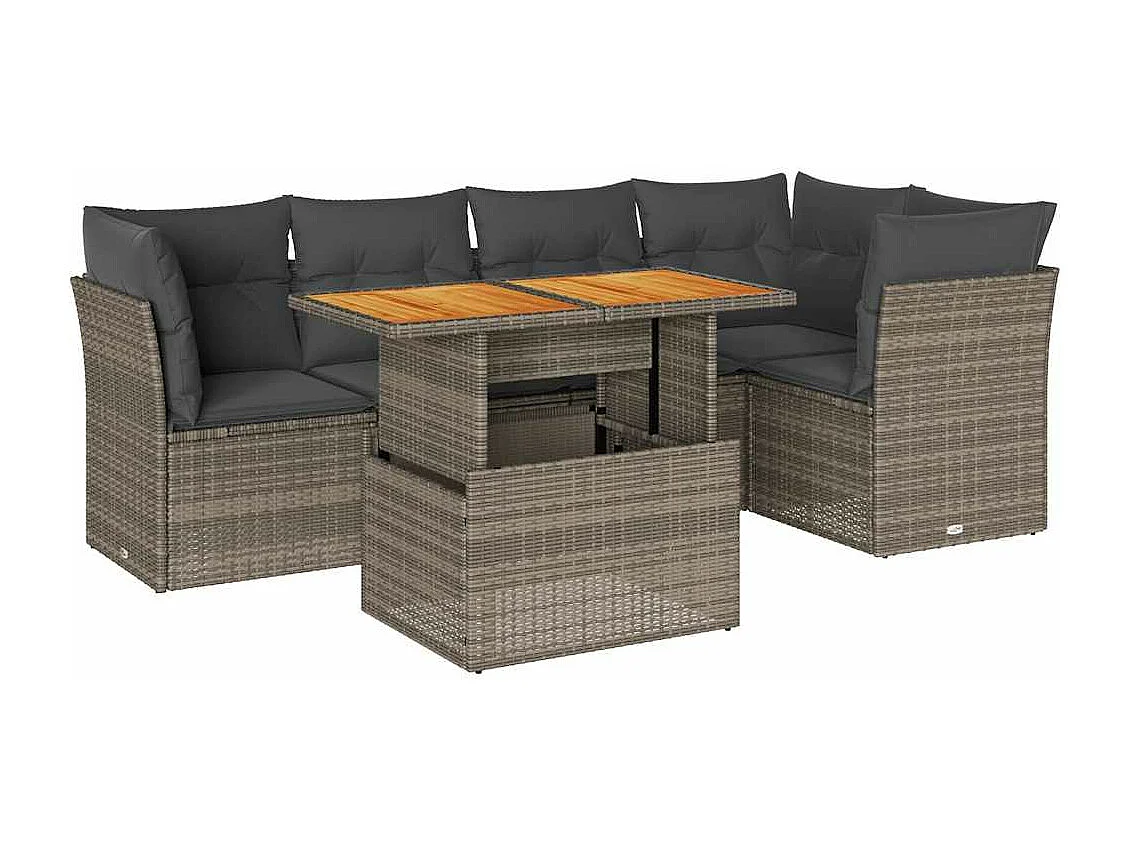 Salon de jardin 6 pcs avec coussins gris résine tressée