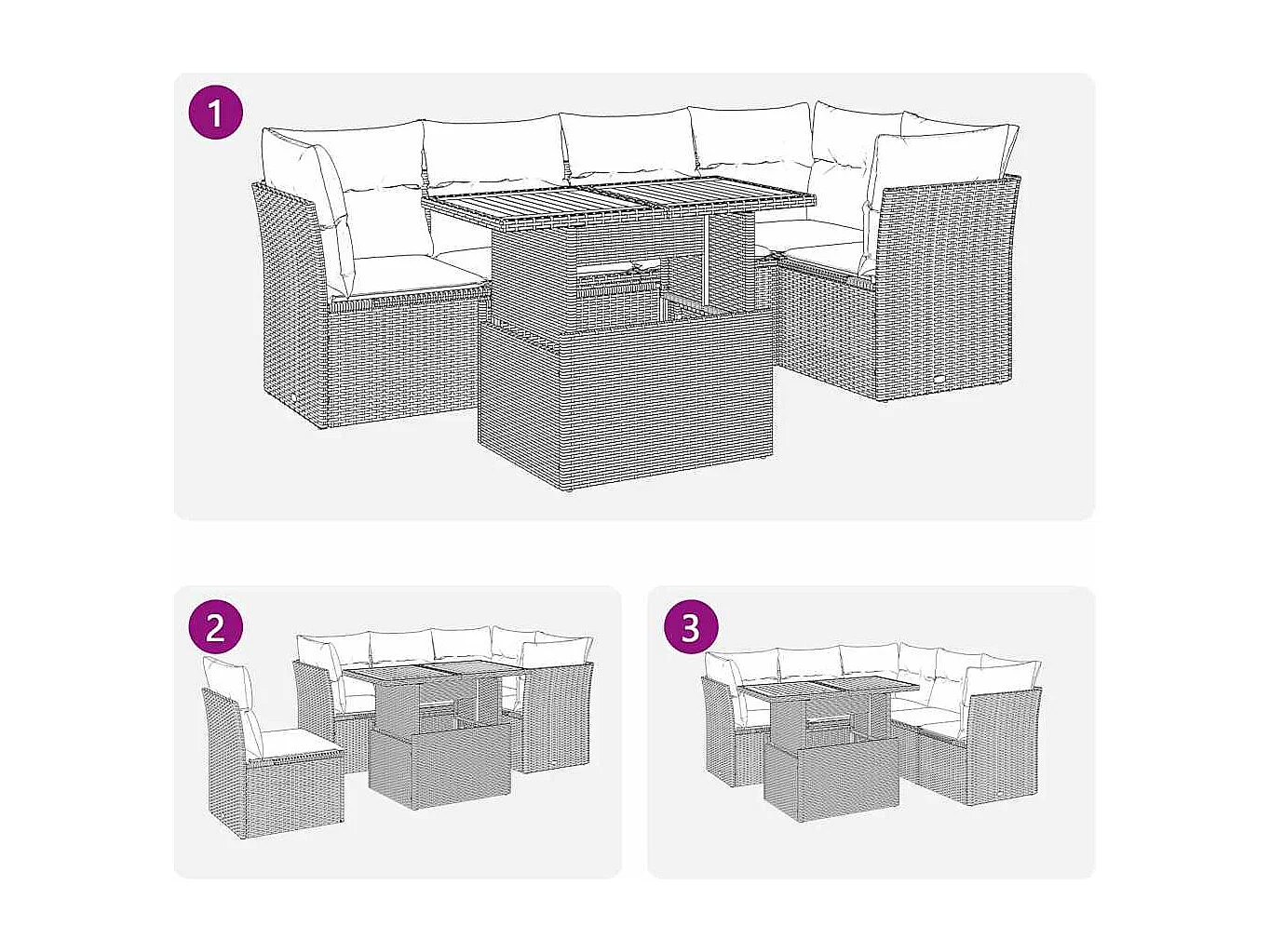 Salon de jardin 6 pcs avec coussins gris résine tressée