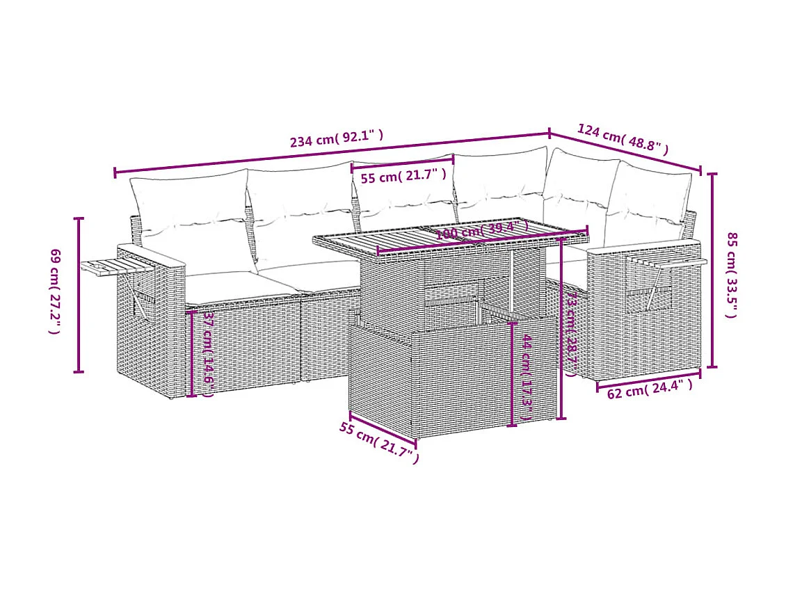 Set Divano da Giardino 6 pz con Cuscini Beige in Polyrattan