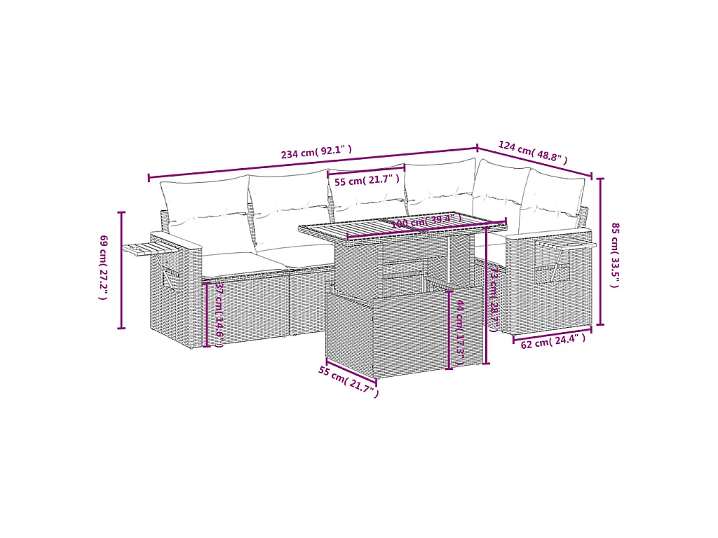 Set Divano da Giardino 6 pz con Cuscini Beige in Polyrattan
