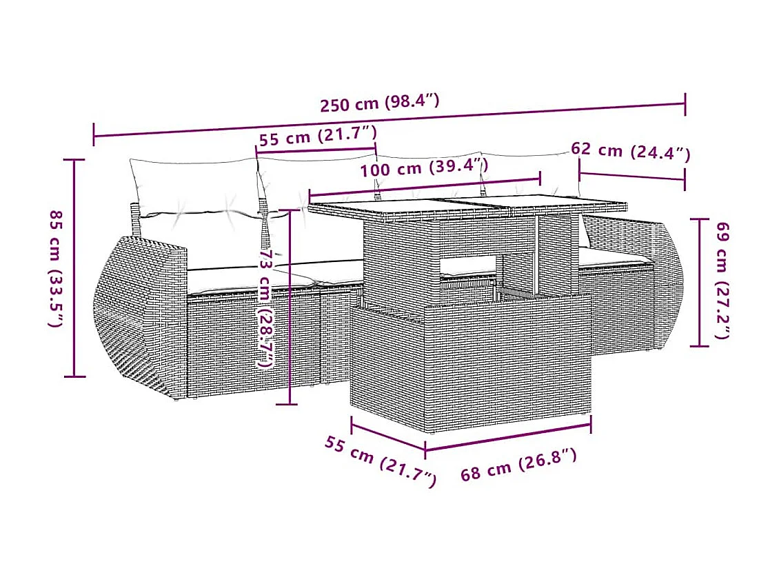 5-tlg. Garten-Sofagarnitur mit Kissen Beige Poly Rattan