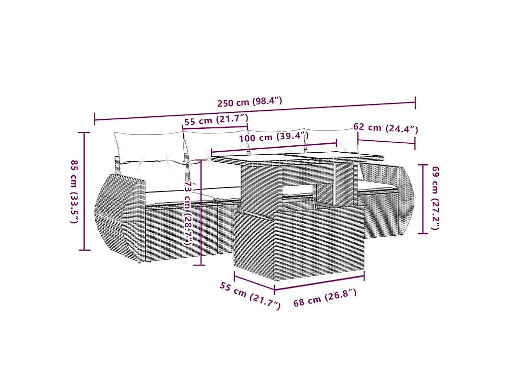 Set Divano da Giardino 5 pz con Cuscini Beige in Polyrattan