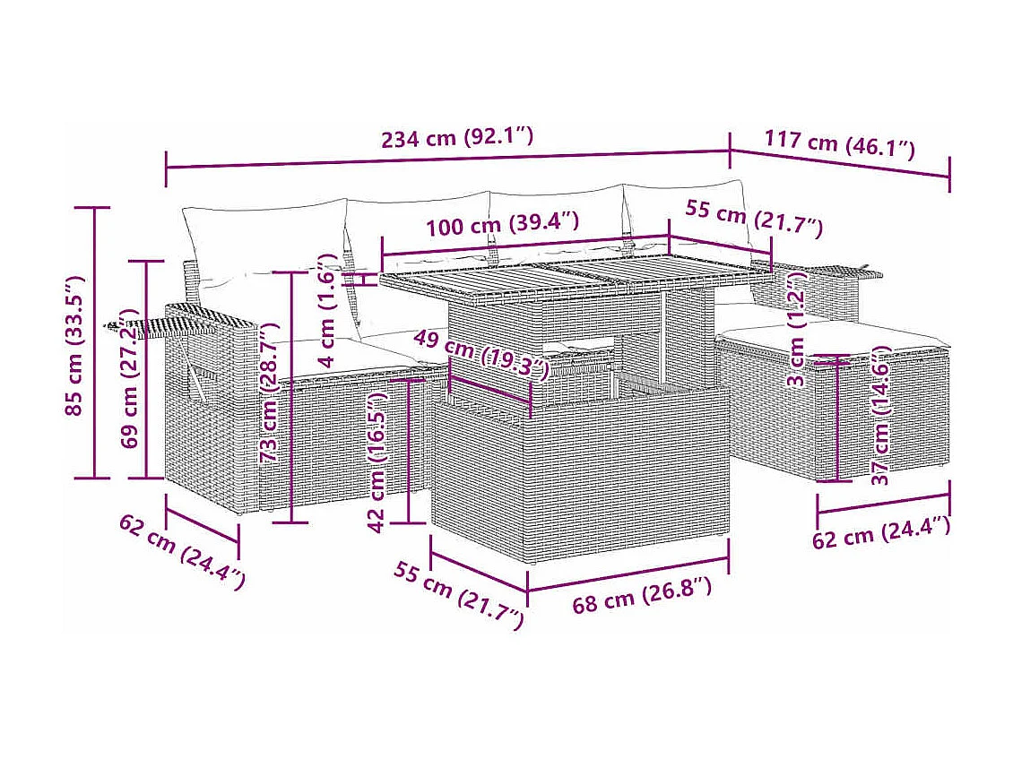 6-tlg. Garten-Sofagarnitur mit Kissen Beige Poly Rattan