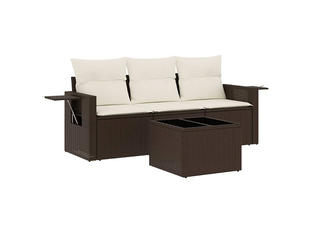 Set Divano da Giardino 4 pz con Cuscini Marrone in Polyrattan