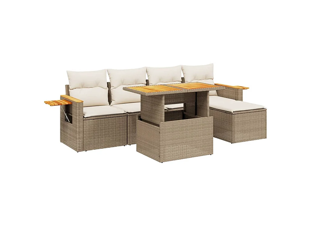 Set Divano da Giardino 6 pz con Cuscini Beige in Polyrattan