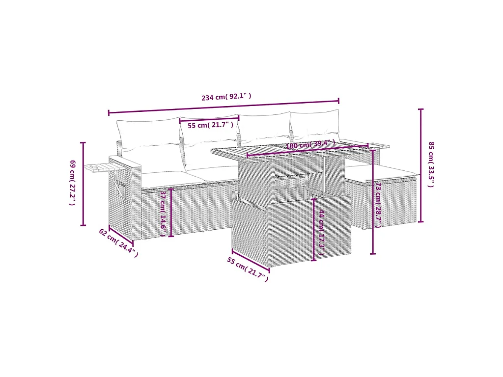 Set Divano da Giardino 6 pz con Cuscini Beige in Polyrattan