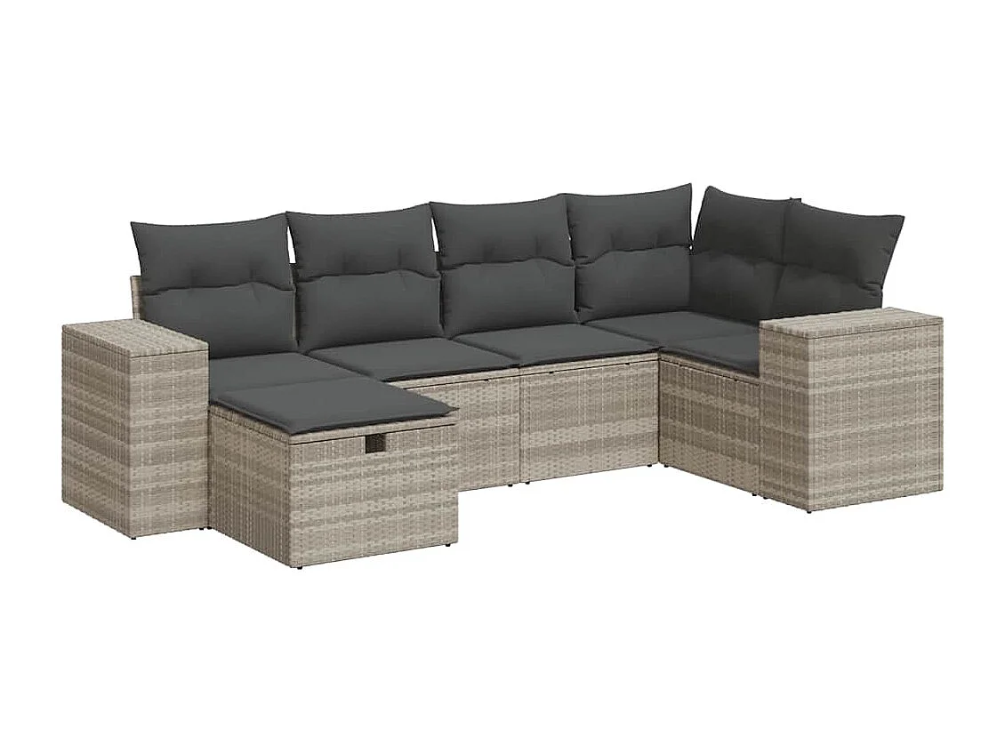 Set Divano da Giardino 6pz con Cuscini Grigio Chiaro Polyrattan