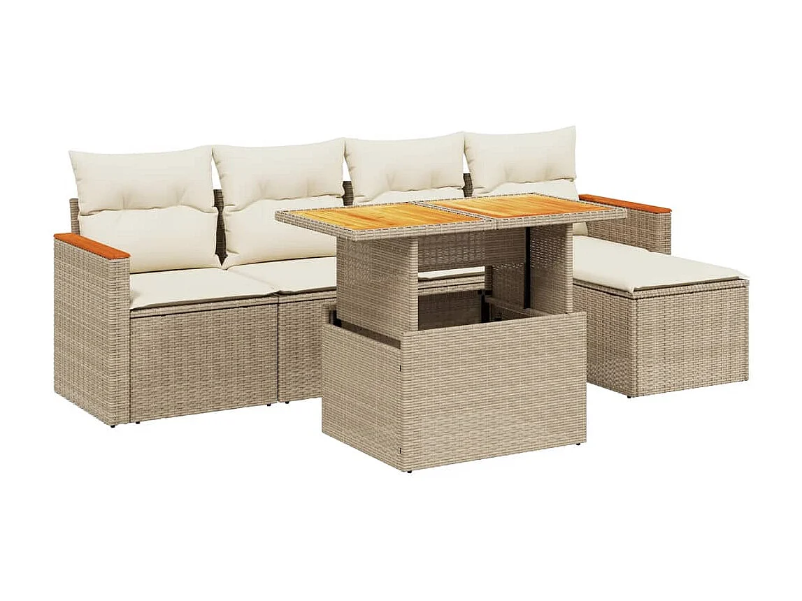 Salon de jardin avec coussins 6 pcs beige résine tressée