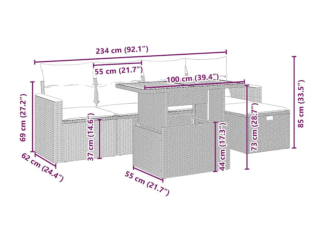 6-tlg. Garten-Sofagarnitur mit Kissen Beige Poly Rattan