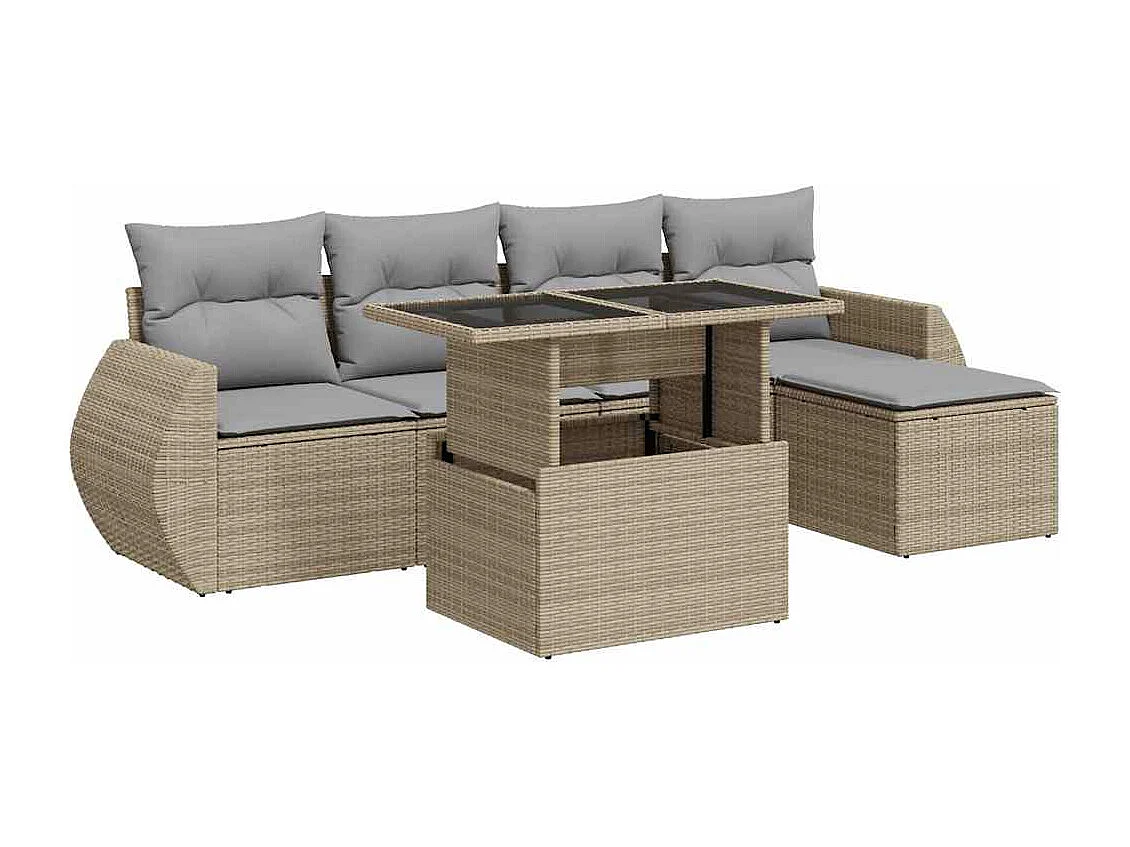 Salon de jardin avec coussins 6 pcs beige résine tressée