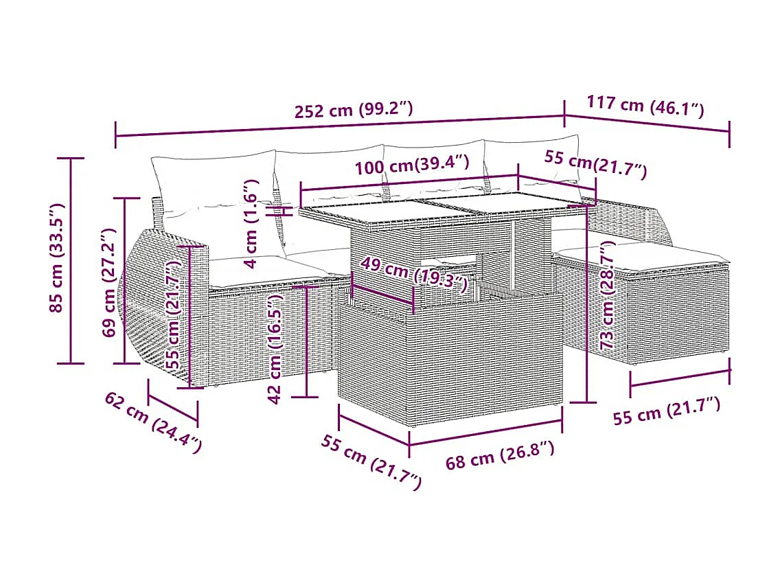 Salon de jardin avec coussins 6 pcs beige résine tressée