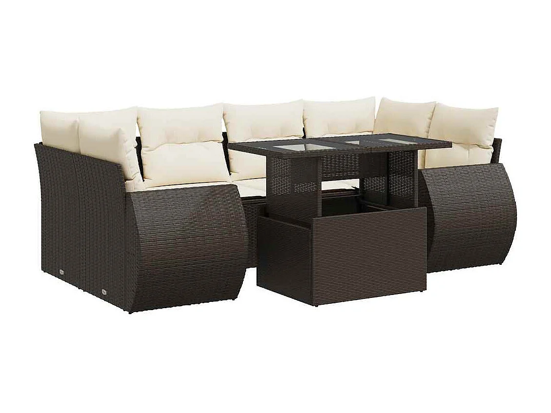 Salon de jardin avec coussins 7 pcs marron résine tressée