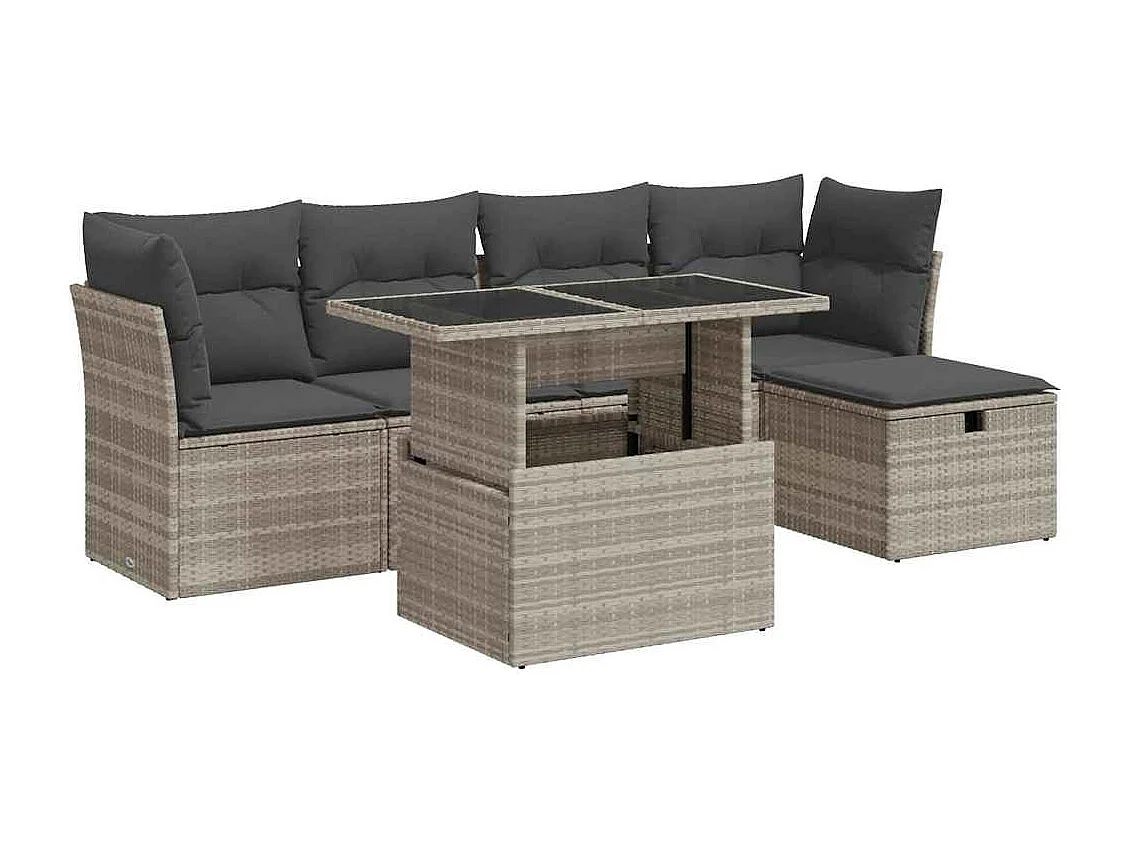 6 pcs conj. sofás jardim com almofadões vime PE cinzento-claro