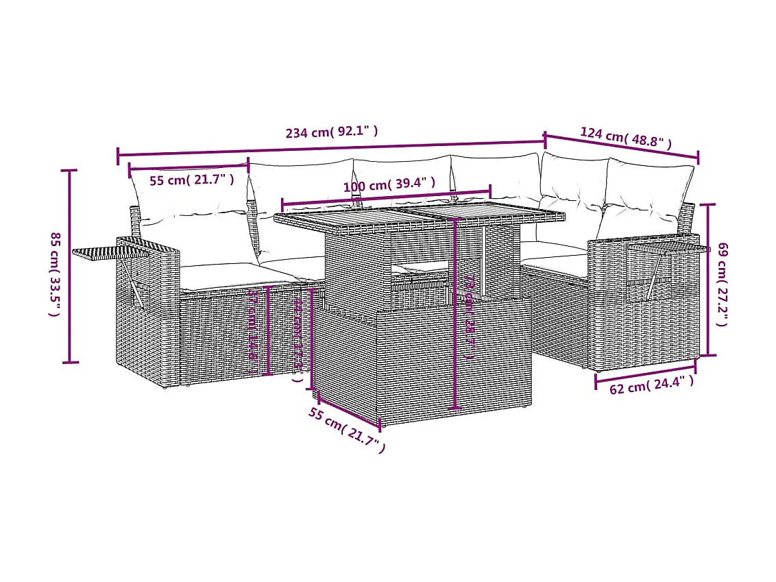 Salon de jardin avec coussins 6 pcs beige résine tressée