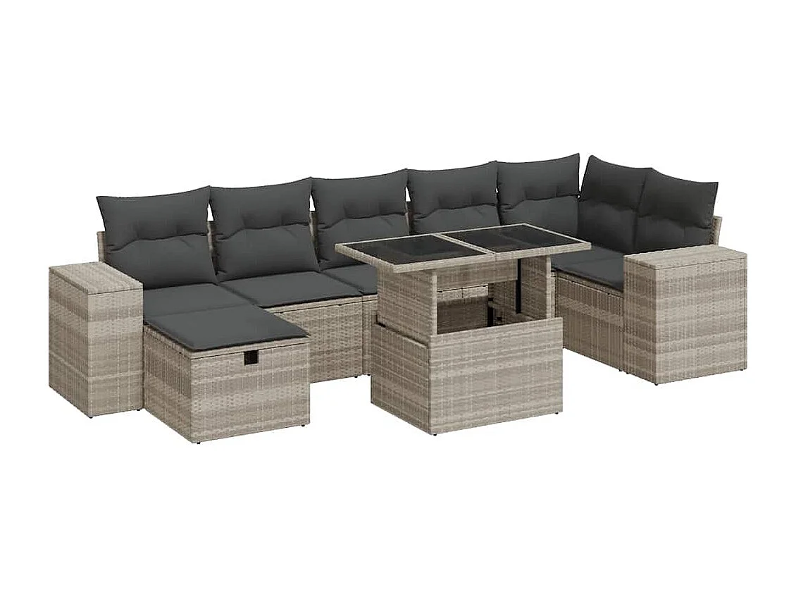 5-delige Loungeset met kussens poly rattan lichtgrijs