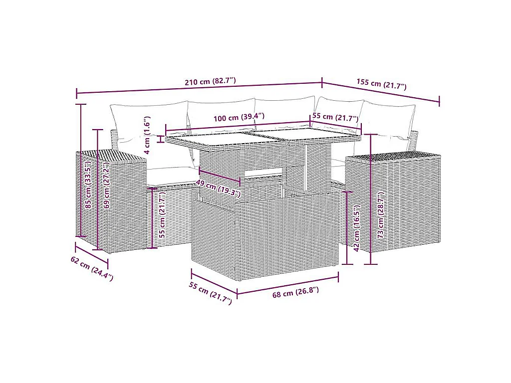 5-tlg. Garten-Sofagarnitur mit Kissen Beige Poly Rattan