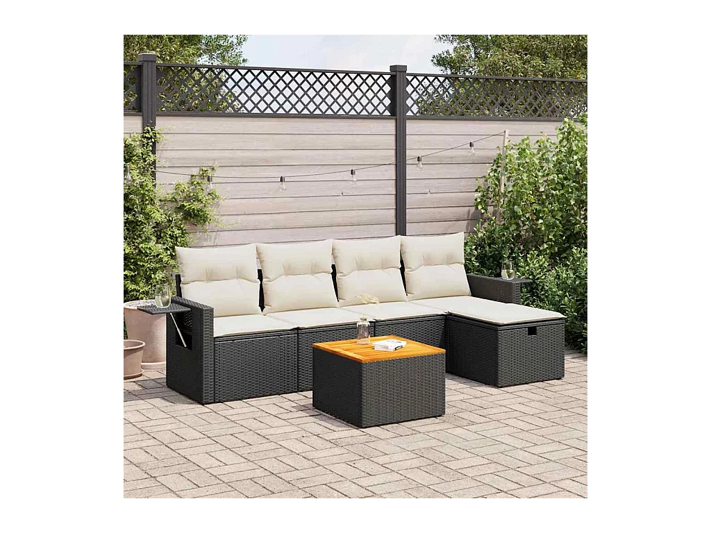 6-tlg. Garten-Sofagarnitur mit Kissen Schwarz Poly Rattan