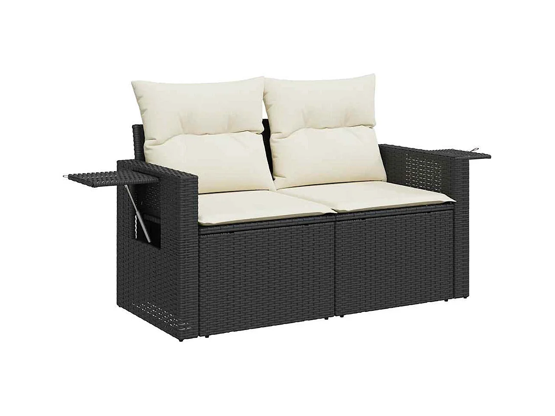 6-delige Loungeset met kussens poly rattan zwart