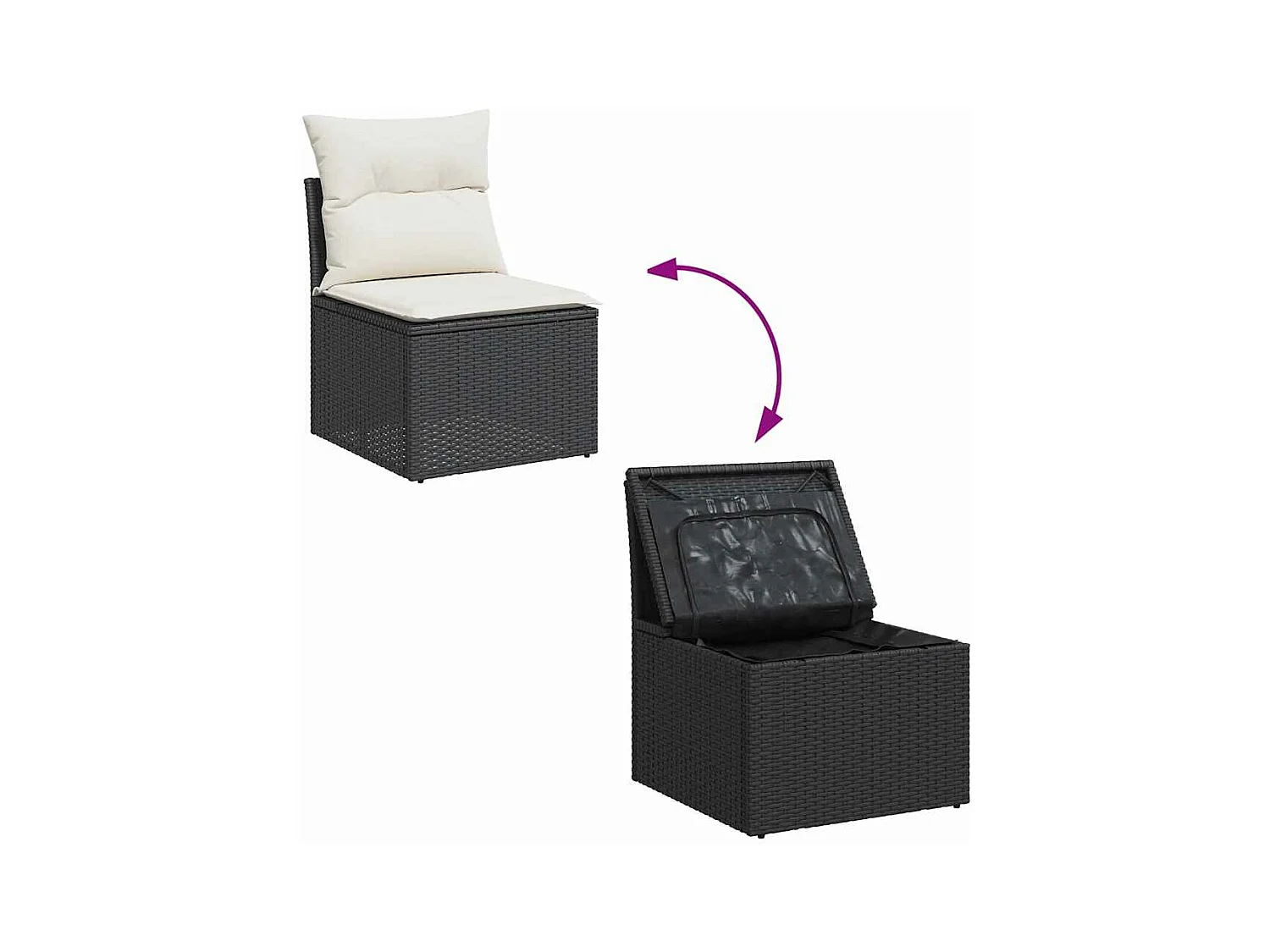 6-delige Loungeset met kussens poly rattan zwart