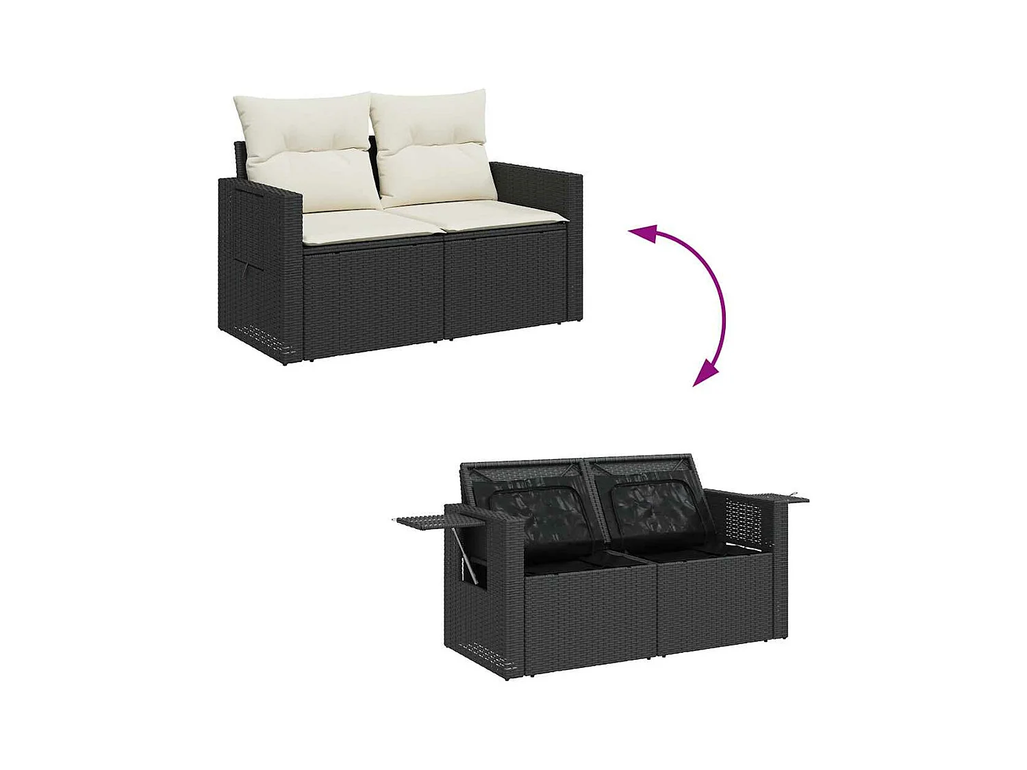 6-delige Loungeset met kussens poly rattan zwart