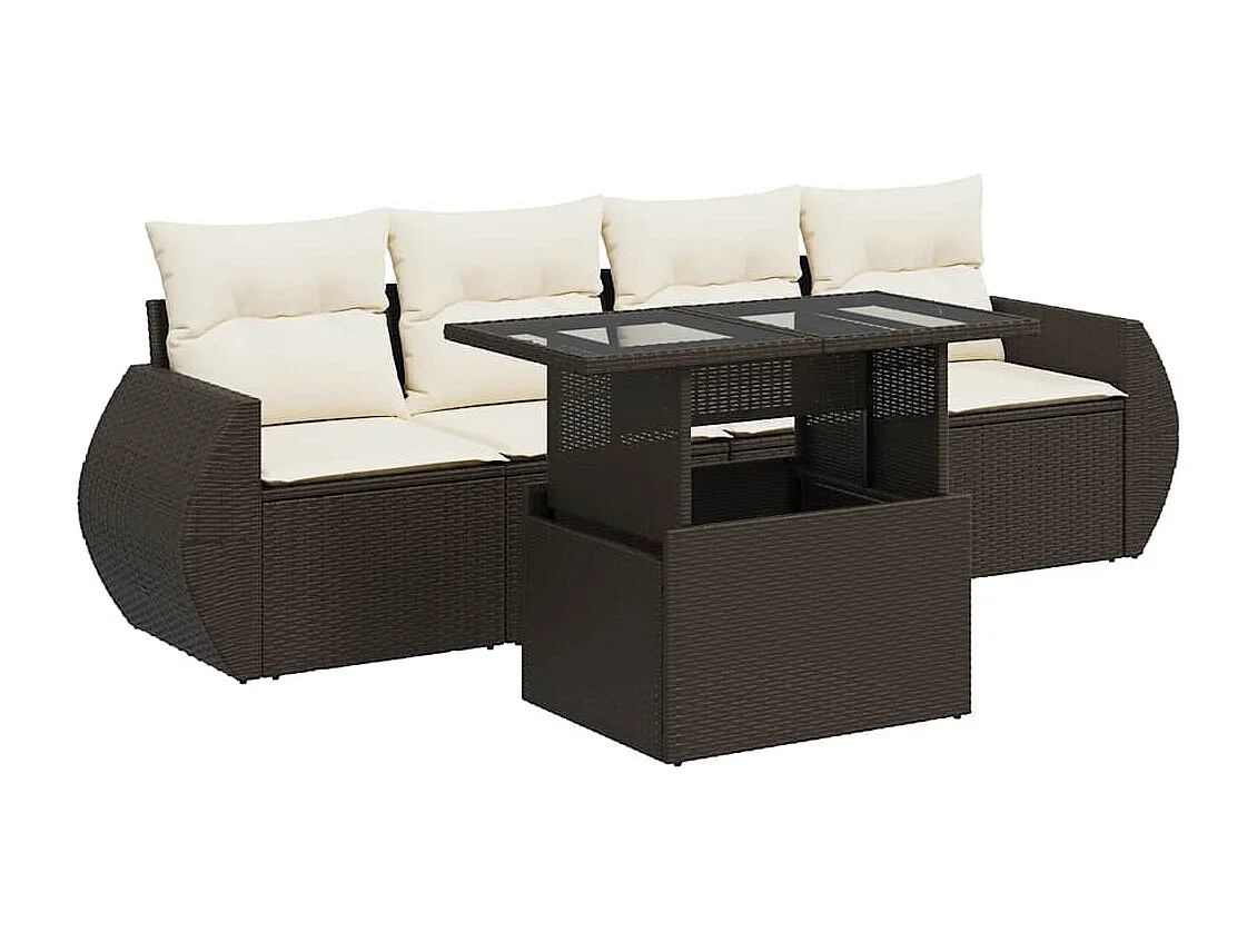 5-tlg. Garten-Sofagarnitur mit Kissen Braun Poly Rattan
