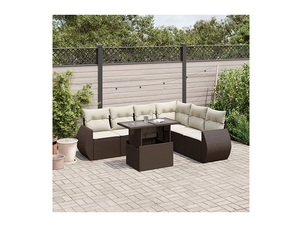 7-tlg. Garten-Sofagarnitur mit Kissen Braun Poly Rattan