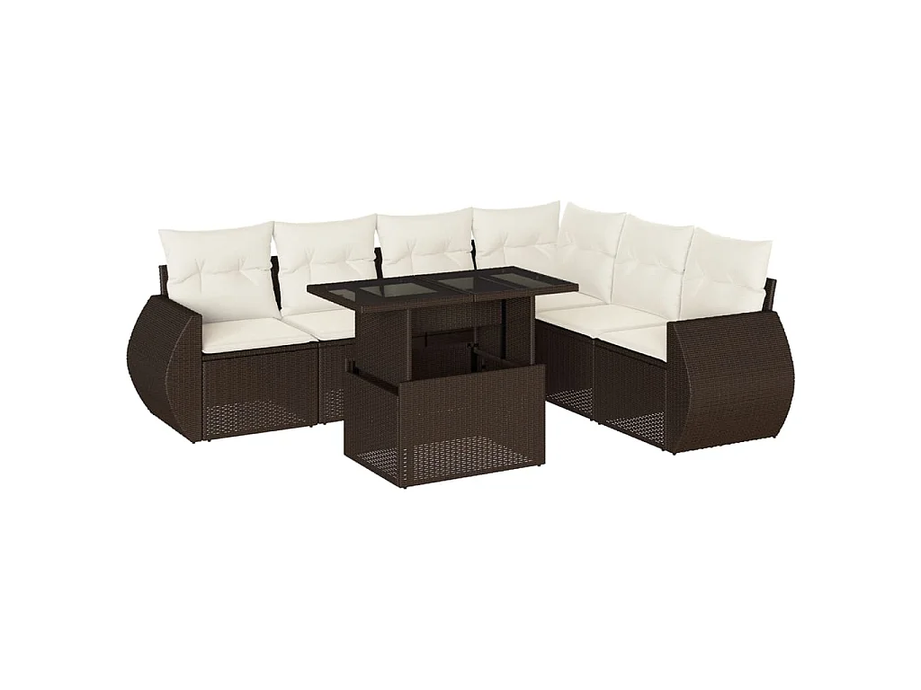 7-tlg. Garten-Sofagarnitur mit Kissen Braun Poly Rattan