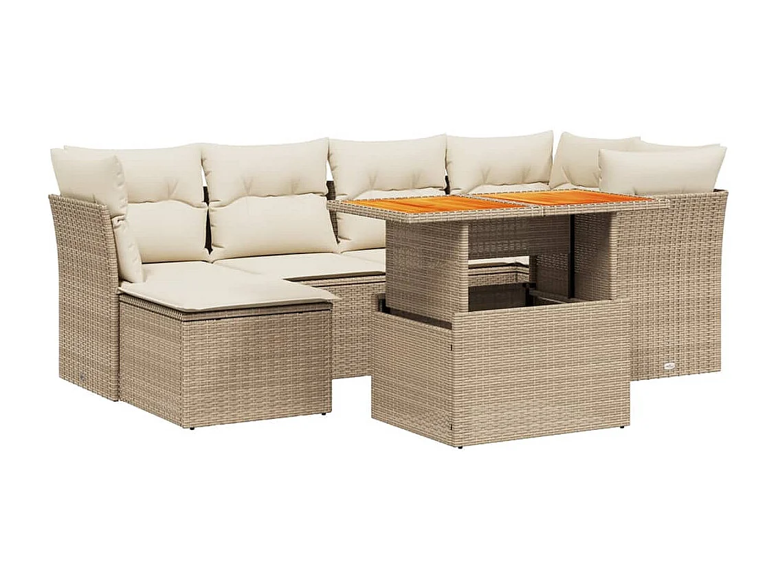 Salon de jardin avec coussins 7 pcs beige résine tressée