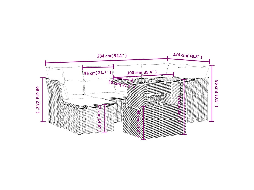 Set Divani da Giardino 7 pz con Cuscini Beige in Polyrattan