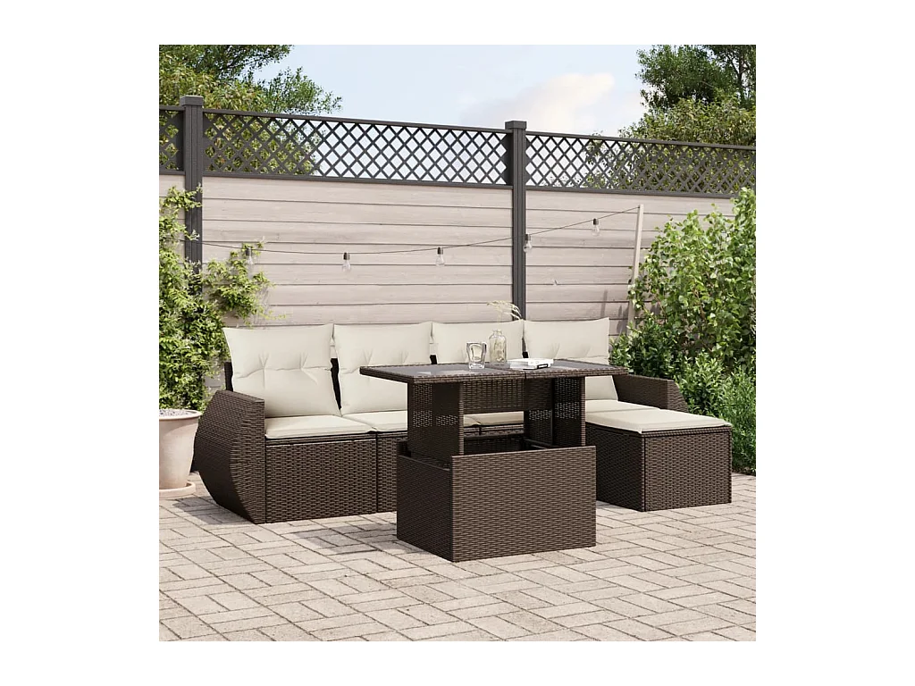 6-tlg. Garten-Sofagarnitur mit Kissen Braun Poly Rattan