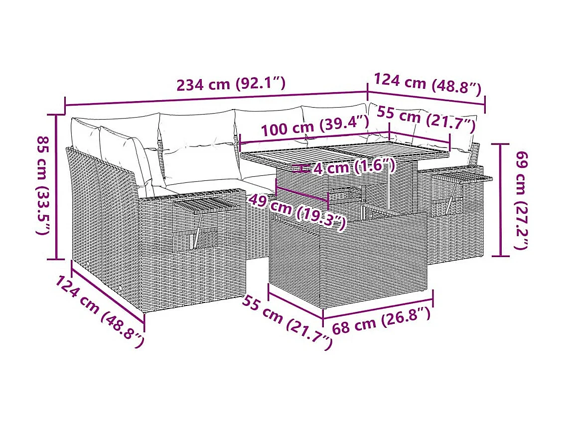 Salon de jardin avec coussins 7 pcs beige résine tressée