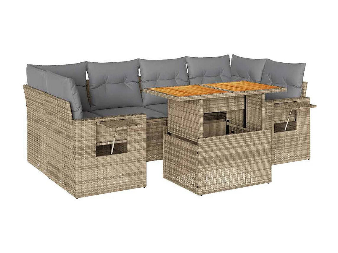Salon de jardin avec coussins 7 pcs beige résine tressée