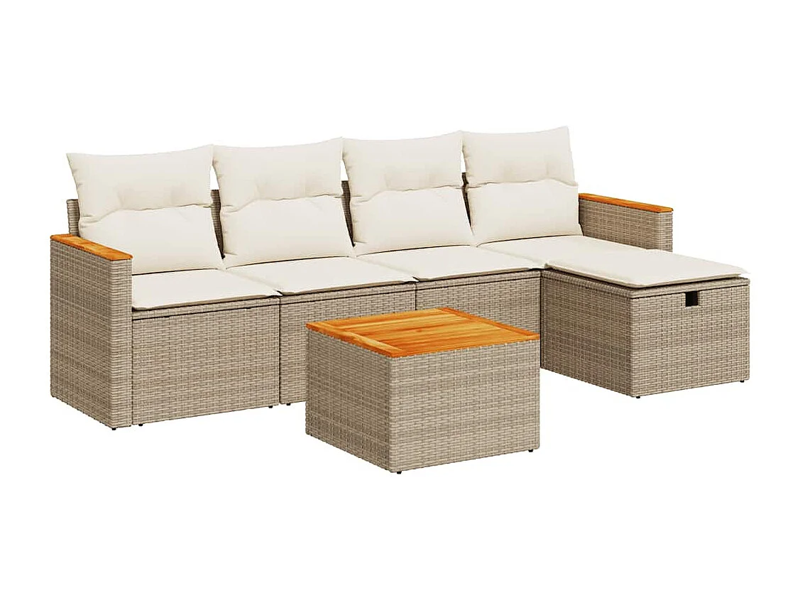 Salon de jardin avec coussins 6 pcs beige résine tressée