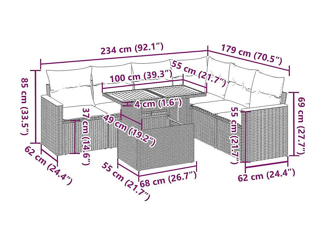 7-tlg. Garten-Sofagarnitur mit Kissen Beige Poly Rattan Akazie