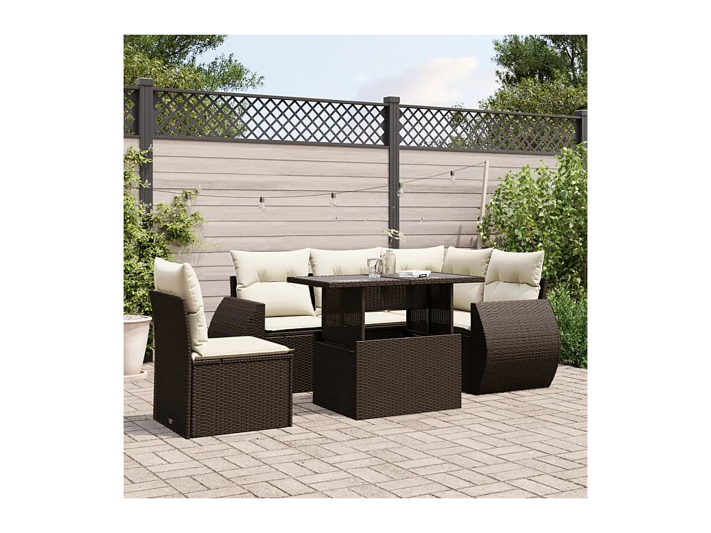 6-tlg. Garten-Sofagarnitur mit Kissen Braun Poly Rattan