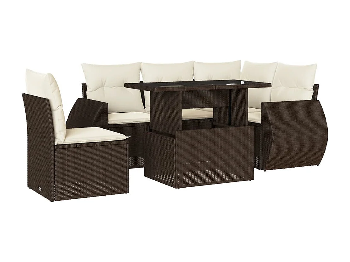Salon de jardin avec coussins 6 pcs marron résine tressée