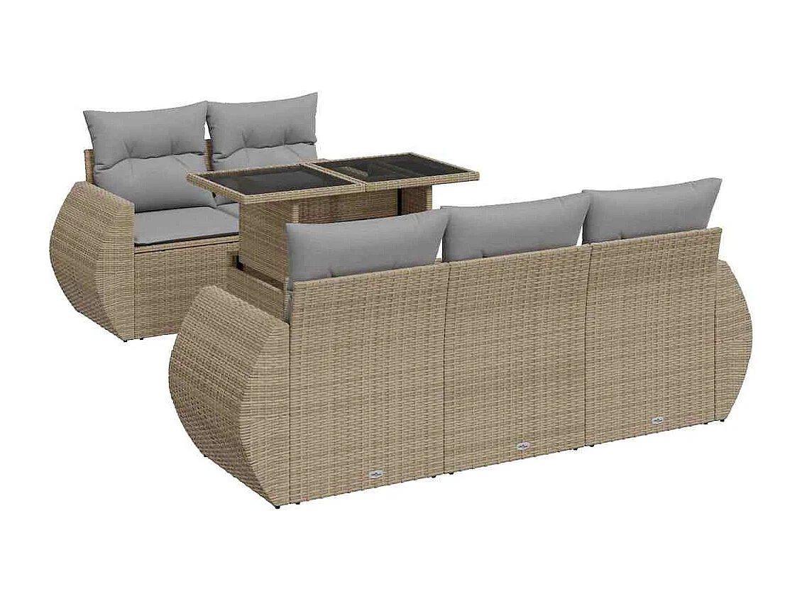 Set Divano da Giardino 6 pz con Cuscini Beige in Polyrattan