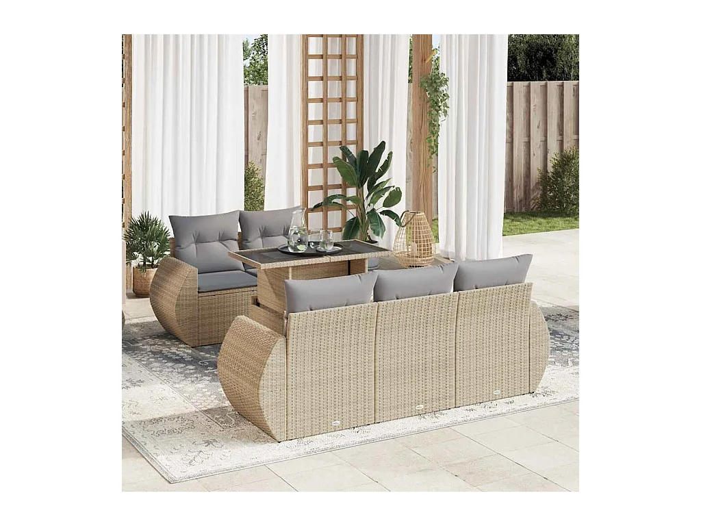 Salon de jardin avec coussins 6 pcs beige résine tressée
